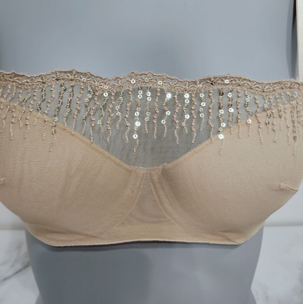 Soma 79984 Tan/Nude Lace Sequin Mesh Overlay Lightly Lined Bra,  32C - Picture 2 of 16